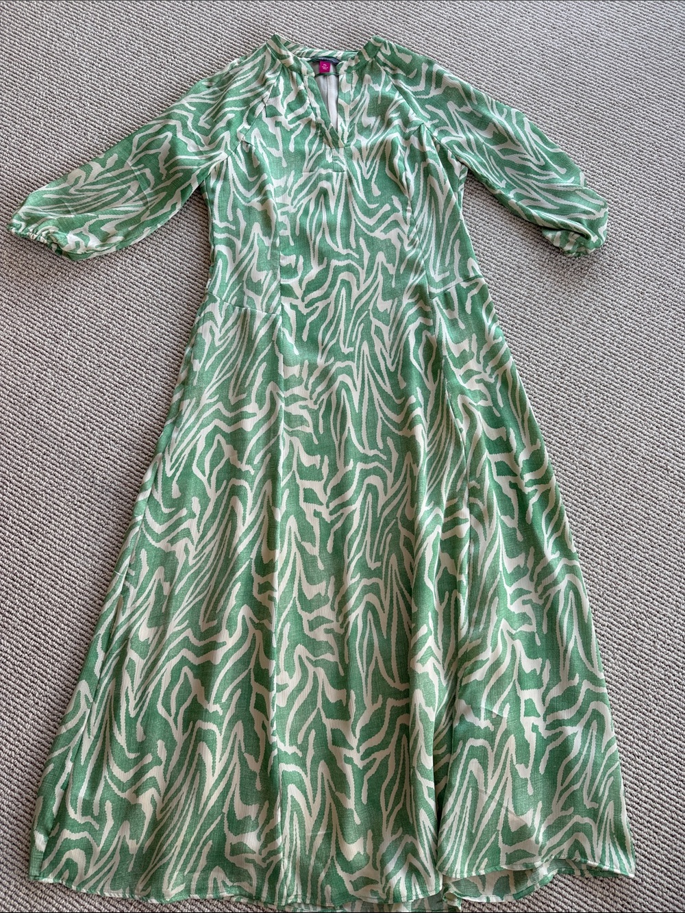Vince Camuto Green and Cream Zebra-Print Maxi Dress